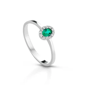 Anello Donna in Oro 18 Carati con Diamanti e Smeraldo.