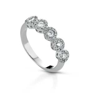 Anello Donna in Oro 18 Carati modello Veretta con 5 Diamanti.