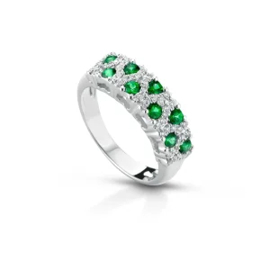 Anello Donna in Oro 18 Carati con Diamanti e Smeraldi.