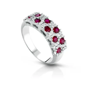 Anello Donna in Oro 18 Carati con Diamanti e Rubini.