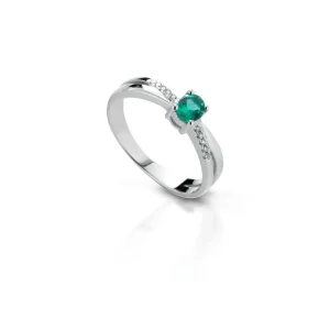 Anello Donna in Oro 18 Carati con Diamanti e Smeraldo.