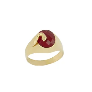 Anello Uomo in Oro Giallo 18 Carati di 5.50 Grammi con Zircone Rosso e Serpente.