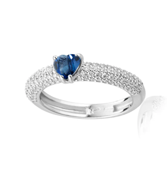 Anello Donna modello Cuore in Oro 18 Carati con Diamanti e Zaffiro - immagine 3