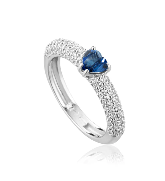 Anello Donna modello Cuore in Oro 18 Carati con Diamanti e Zaffiro