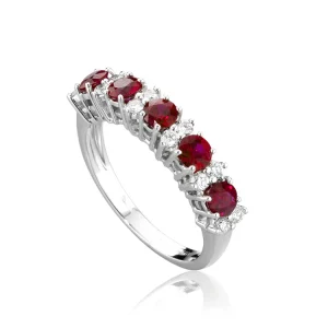 Anello Donna modello Veretta in Oro 18 Carati con Diamanti e Rubini.
