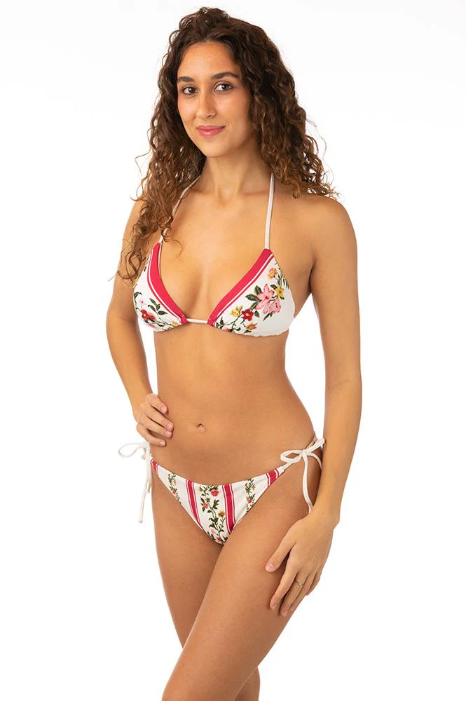 BIKINI Donna RAFFAELA D’ANGELO TRIANGOLO  slip brasiliana con lacci Fantasia bianco/rosso