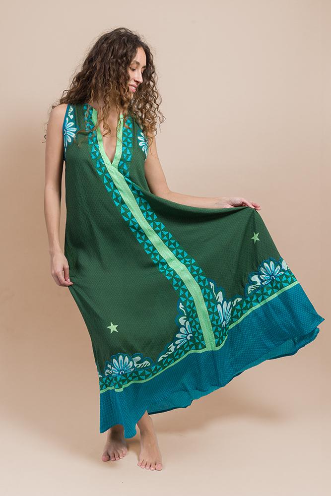 ABITO Donna PIN UP   LUNGO Verde fantasia