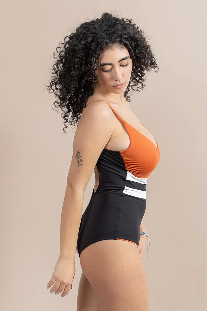 INTERO Donna LUISA MARIA LUGLI con ferretto slip coprente Nero/cotto/avorio - immagine 3