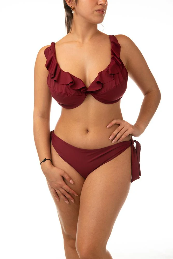BIKINI Donna BERNE’ FERRETTO Coppa DD slip coprente Bordeaux